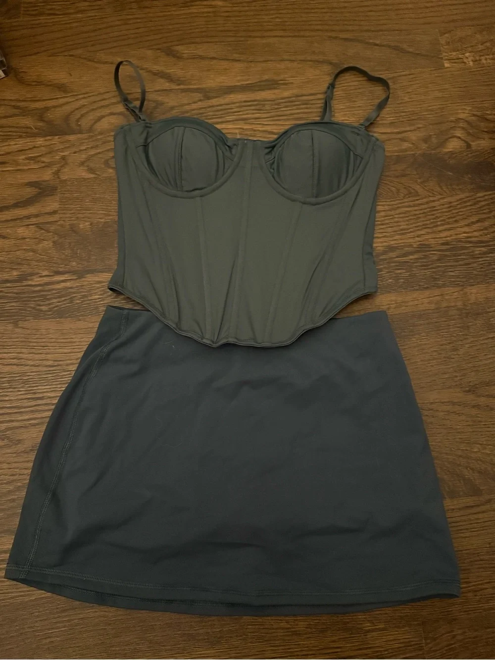 Garage Olive Corset Bustier Top + Mini Skirt Matching Set size XS